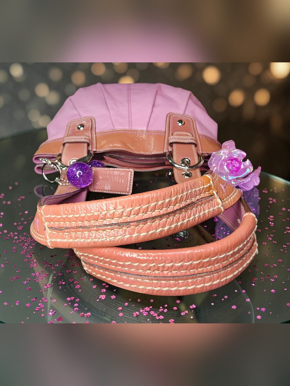 Y2K Vintage Coach Soho Pleated Leather Shoulder Bag In Pink Style number F13732 - Picture 13 of 16
